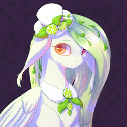 Size: 1024x1024 | Tagged: safe, artist:peachmayflower, oc, oc only, species:pegasus, species:pony, clothing, ear fluff, female, floppy ears, hat, lime, mare, not celestia, solo