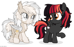 Size: 8459x5368 | Tagged: safe, artist:suramii, oc, oc only, oc:cuddy, oc:night vision, species:bat pony, species:pegasus, species:pony, absurd resolution, bat pony oc, cute, freckles, looking at each other, ocbetes, raised hoof, simple background, smiling, transparent background