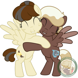 Size: 3000x3000 | Tagged: safe, artist:besttubahorse, oc, oc only, oc:sweet mocha, oc:vanilla bean, species:pegasus, species:pony, .svg available, alternate hairstyle, bipedal, cute, eyes closed, female, freckles, hug, mother and daughter, mother's day, simple background, svg, transparent background, vector, watermark