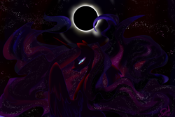 Size: 1080x720 | Tagged: safe, artist:candasaurus, character:nightmare moon, character:princess luna, species:alicorn, species:pony, dark, digital art, eclipse, female, glowing eyes, mare, solar eclipse, solo