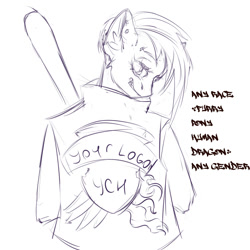 Size: 2000x2000 | Tagged: safe, artist:mdwines, oc, species:anthro, adoptable, baseball bat, biker, commission, looking back, punk, solo, ych example, your character here