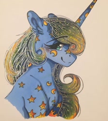 Size: 1144x1280 | Tagged: safe, artist:nightmare-moons-throneroom, character:princess luna, species:pony, alternate color palette, beauty mark, blushing, cute, ear fluff, ethereal mane, female, galaxy mane, looking at you, looking sideways, lunabetes, mare, nightmare-moons-throneroom is trying to murder us, rainbow power, rainbow power-ified, simple background, smiling, solo, white background