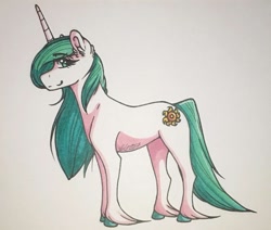 Size: 1280x1083 | Tagged: safe, artist:nightmare-moons-throneroom, character:princess celestia, species:pony, species:unicorn, alternate color palette, cutie mark, female, greenlestia, looking at you, looking sideways, mare, simple background, smiling, solo, unshorn fetlocks, white background, younger
