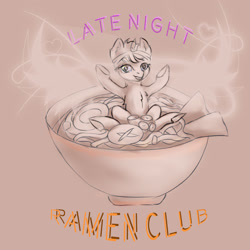 Size: 2000x2000 | Tagged: safe, artist:mdwines, oc, species:pony, adoptable, club, commission, cup, cup of pony, cute, food, micro, night, noodles, party, ponies in food, ramen, sketch, solo, ych example, your character here