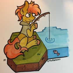 Size: 3024x3024 | Tagged: safe, artist:redpalette, species:earth pony, species:pony, copic, cute, fishing, traditional art