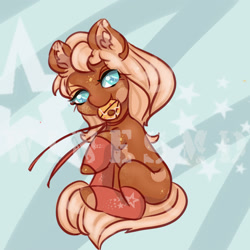 Size: 2000x2000 | Tagged: safe, artist:mdwines, oc, species:earth pony, species:pony, abstract background, adoptable, adopts, commission, donut, food, mouth hold, solo, watermark, ych result