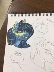 Size: 960x1280 | Tagged: safe, artist:nightmare-moons-throneroom, character:princess luna, species:pony, bust, constellation, crying, dappled, ear fluff, ethereal mane, fangs, female, galaxy mane, mare, nightmare luna, sketch, sketch dump, solo, traditional art