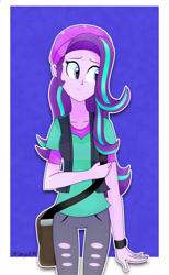 Size: 2196x3564 | Tagged: safe, artist:xan-gelx, character:starlight glimmer, equestria girls:mirror magic, g4, my little pony: equestria girls, my little pony:equestria girls, spoiler:eqg specials, beanie, clothing, female, hat, pants, shoulder bag, solo, vest, watch, wristwatch
