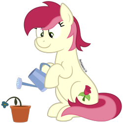 Size: 4688x4688 | Tagged: safe, artist:besttubahorse, character:roseluck, species:earth pony, species:pony, absurd resolution, cute, dead flowers, female, flower, flower pot, hoof hold, lightly watermarked, mare, simple background, sitting, solo, transparent background, vector, watering can, watermark