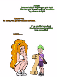 Size: 2944x4054 | Tagged: safe, artist:franschesco, character:adagio dazzle, character:spike, species:human, my little pony:equestria girls, adagiospike, amazon, breasts, busty adagio dazzle, converse, engrish, hooters, humanized, scroll, shoes, sneakers, spike gets all the sirens