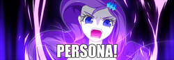Size: 1000x346 | Tagged: safe, artist:hashioaryut, edit, editor:thebar, character:rarity, my little pony:equestria girls, angry, female, image macro, meme, persona, screaming, solo, text