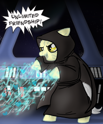 Size: 1000x1200 | Tagged: safe, artist:professor-ponyarity, species:pony, bipedal, cloak, clothing, crossover, emperor palpatine, force lightning, lightning, male, ponified, solo, stallion, star wars
