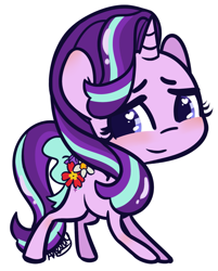 Size: 1129x1402 | Tagged: safe, artist:lilliesinthegarden, character:starlight glimmer, species:pony, species:unicorn, blushing, female, flower, heart eyes, smiling, solo, wingding eyes