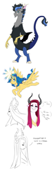 Size: 2000x6463 | Tagged: safe, artist:pikokko, oc, oc only, oc:daybreak flare, oc:princess nebula, oc:riddle, parent:discord, parent:flash sentry, parent:lord tirek, parent:princess celestia, parent:princess luna, parent:sunset shimmer, parents:celestirek, parents:flashimmer, parents:lunacord, species:alicorn, species:draconequus, species:pony, alicorn oc, bust, draconequus oc, female, glasses, horns, hybrid, interspecies offspring, male, mare, offspring, simple background, white background