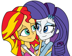 Size: 1821x1417 | Tagged: safe, artist:eagc7, character:rarity, character:sunset shimmer, species:human, ship:sunsarity, my little pony:equestria girls, bedroom eyes, clothing, duo, female, hand, hug, lesbian, looking at each other, shipping, simple background, sleeveless, tank top, transparent background