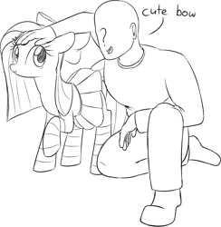 Size: 1485x1519 | Tagged: safe, artist:acersiii, oc, oc:anon, oc:cuteamena, species:human, bow, duo, hair bow, monochrome, not pinkie pie, simple background, stroking