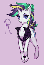 Size: 600x877 | Tagged: safe, artist:misukitty, character:rarity, alternate hairstyle, female, punk, punkity, smiling, solo