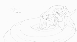 Size: 1551x848 | Tagged: safe, artist:parallel black, artist:perpendicular white, character:princess celestia, character:twilight sparkle, coils, curled up, cute, impossibly long neck, monochrome, rokurokubi, sketch, sleeping, smiling, traditional art, wat, wrapped up