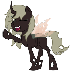 Size: 4688x4688 | Tagged: safe, artist:besttubahorse, oc, oc only, oc:asphodel, species:changeling, absurd resolution, changeling oc, cute, one eye closed, raised hoof, simple background, solo, transparent background, white changeling, wink