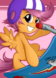 Size: 556x766 | Tagged: safe, artist:secret-pony, character:scootaloo, species:pegasus, species:pony, female, helmet, scooter, solo
