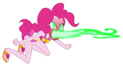 Size: 3103x1700 | Tagged: safe, artist:lifes-remedy, character:pinkie pie, episode:x marks the spot, g4, my little pony: equestria girls, my little pony:equestria girls, clothing, feet, female, fire, fire breath, fire pinkie, flaming eyes, going dragon, green fire, open mouth, red face, sandals, simple background, solo, spicy, swimsuit, transparent background, vector