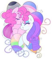 Size: 1136x1280 | Tagged: safe, artist:euphoriapony, character:pinkie pie, character:rarity, species:earth pony, species:pony, species:unicorn, ship:raripie, asexual pride flag, bisexual pride flag, female, gay pride flag, lesbian, lesbian pride flag, lgbt, mare, pansexual pride flag, pride, shipping, simple background, transgender pride flag, transparent background