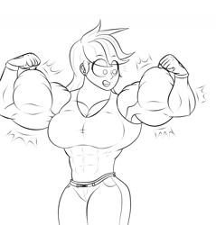 Size: 1274x1331 | Tagged: safe, artist:matchstickman, character:applejack, species:human, applejacked, armpits, biceps, clothing, fingerless gloves, gloves, growth, humanized, muscle growth, muscles, overdeveloped muscles