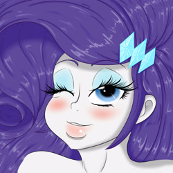 Size: 2500x2500 | Tagged: safe, artist:albertbm, character:rarity, my little pony:equestria girls, female, one eye closed, solo