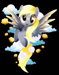 Size: 800x1022 | Tagged: safe, artist:ii-art, character:derpy hooves, species:pegasus, species:pony, cloud, female, food, looking at you, mare, muffin, smiling, solo