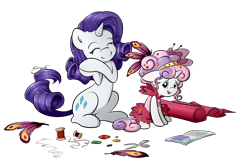 Size: 1572x1026 | Tagged: safe, artist:secret-pony, character:rarity, character:sweetie belle, alternate hairstyle, cute, dressup, fabulous, sisters