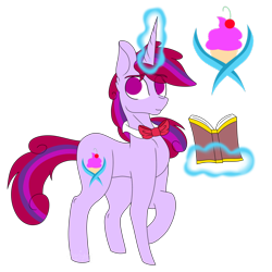 Size: 1024x1024 | Tagged: safe, artist:tomboygirl45, oc, oc:fruity flare, parent:pinkie pie, parent:twilight sparkle, parents:twinkie, species:pony, species:unicorn, book, bow tie, magic, magical lesbian spawn, male, offspring, reference sheet, simple background, solo, stallion, transparent background