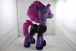 Size: 4496x3000 | Tagged: safe, artist:planetplush, character:tempest shadow, species:pony, species:unicorn, bodysuit, broken horn, clothing, colored pupils, eye scar, female, hoof shoes, irl, lidded eyes, mare, photo, plushie, scar, solo, standing