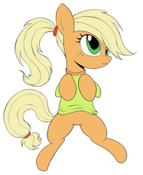 Size: 821x1000 | Tagged: safe, artist:icey-wicey-1517, artist:kas92, artist:xn-d, derpibooru original, edit, character:applejack, species:earth pony, species:pony, alternate hairstyle, clothing, color edit, colored, cute, featureless crotch, female, jackabetes, mare, on back, ponytail, scrunchy face, simple background, solo, sweater, white background