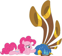 Size: 2424x2192 | Tagged: safe, artist:sonofaskywalker, character:pinkie pie, species:earth pony, species:pony, episode:yakity-sax, g4, my little pony: friendship is magic, cargo ship, female, mare, prone, shipping, simple background, solo, transparent background, vector, yovidaphone, yovidapie