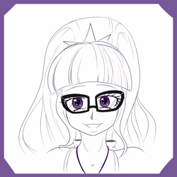 Size: 2500x2500 | Tagged: safe, artist:albertbm, character:twilight sparkle, character:twilight sparkle (scitwi), species:eqg human, my little pony:equestria girls, bust, female, glasses, sketch, smiling, solo