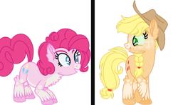 Size: 1024x602 | Tagged: safe, artist:bezziie, character:applejack, character:pinkie pie, species:pony, alternate design, flawless, simple background, transparent background