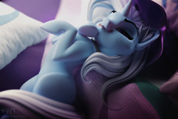 Size: 2000x1333 | Tagged: safe, artist:kelpiemoonknives, artist:v747, edit, character:trixie, species:pony, species:unicorn, 3d, clothing, female, hat, implied starlight glimmer, mare, mlem, silly, smiling, solo, tongue out, trixie's hat