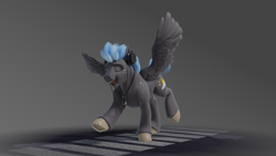 Size: 1728x972 | Tagged: safe, artist:v747, oc, oc only, oc:nimbus, species:pegasus, species:pony, 3d, eyes closed, headphones, male, music player, open mouth, solo, spread wings, stallion, wings