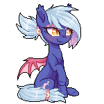 Size: 150x150 | Tagged: safe, artist:doekitty, oc, oc only, oc:moon sugar, species:bat pony, animated, bat pony oc, bedroom eyes, cute, eyeshadow, makeup, simple background, sitting, smiling, solo, transparent background