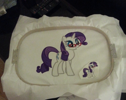 Size: 900x717 | Tagged: safe, artist:ethepony, character:rarity, embroidery, glasses, patch, photo