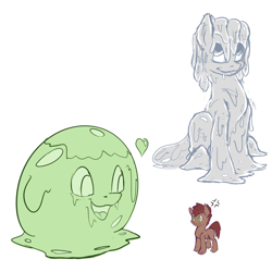 Size: 2000x2000 | Tagged: safe, artist:rubiont, species:earth pony, species:pony, bosses of healthbaria (cyoa), goo, goo pony, monster pony, original species, simple background, size difference, sketch, slime, slime monster