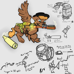 Size: 3000x3000 | Tagged: safe, artist:dombrus, oc, oc:calamity, fallout equestria, anti-machine rifle, anti-materiel rifle, battle saddle, clothing, cowboy hat, diagram, gun, hat, lever action rifle, lore, rifle, sniper, spitfire's thunder, stetson, weapon