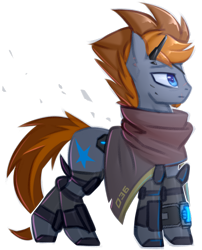Size: 1476x1827 | Tagged: safe, artist:justafallingstar, artist:starfall-spark, oc, oc:starfall spark, species:earth pony, species:pony, fallout equestria, boots, clothing, colored sketch, eyepatch, fallout equestria: lost empire, fanfic art, metal gear, pipbuck, scar, scarf, shoes, simple background, sketch, transparent background, venom snake
