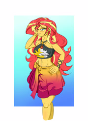 Size: 2500x3500 | Tagged: safe, alternate version, artist:albertbm, character:sunset shimmer, g4, my little pony: equestria girls, my little pony:equestria girls, abs, belly button, clothing, female, high res, lidded eyes, muscles, solo, swimsuit