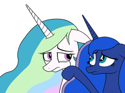 Size: 2631x1953 | Tagged: safe, artist:eagc7, character:princess celestia, character:princess luna, species:alicorn, species:pony, comforting, crying, duo, duo female, female, mare, royal sisters, sad, siblings, simple background, sisters, teary eyes, transparent background