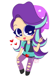 Size: 2872x4016 | Tagged: safe, artist:kittyrosie, character:starlight glimmer, my little pony:equestria girls, beanie, chibi, clothing, female, hat, heart, heart eyes, human coloration, peace sign, simple background, transparent background, wingding eyes