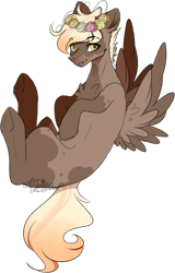 Size: 525x820 | Tagged: safe, artist:ohflaming-rainbow, oc, oc only, oc:aster, species:pegasus, species:pony, floral head wreath, flower, male, simple background, solo, stallion, transparent background