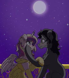 Size: 851x952 | Tagged: safe, artist:pastel-charms, character:king sombra, character:princess cadance, species:pony, ship:somdance, clothing, dress, female, infidelity, male, night, shipping, straight