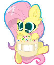 Size: 2825x3401 | Tagged: safe, artist:kittyrosie, character:fluttershy, species:pegasus, species:pony, chibi, female, food, heart eyes, macaron, mare, simple background, solo, transparent background, wingding eyes