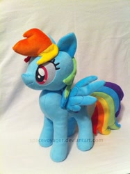 Size: 896x1200 | Tagged: safe, artist:planetplush, character:rainbow dash, species:pegasus, species:pony, female, irl, mare, photo, plushie, simple background, smiling, solo, white background